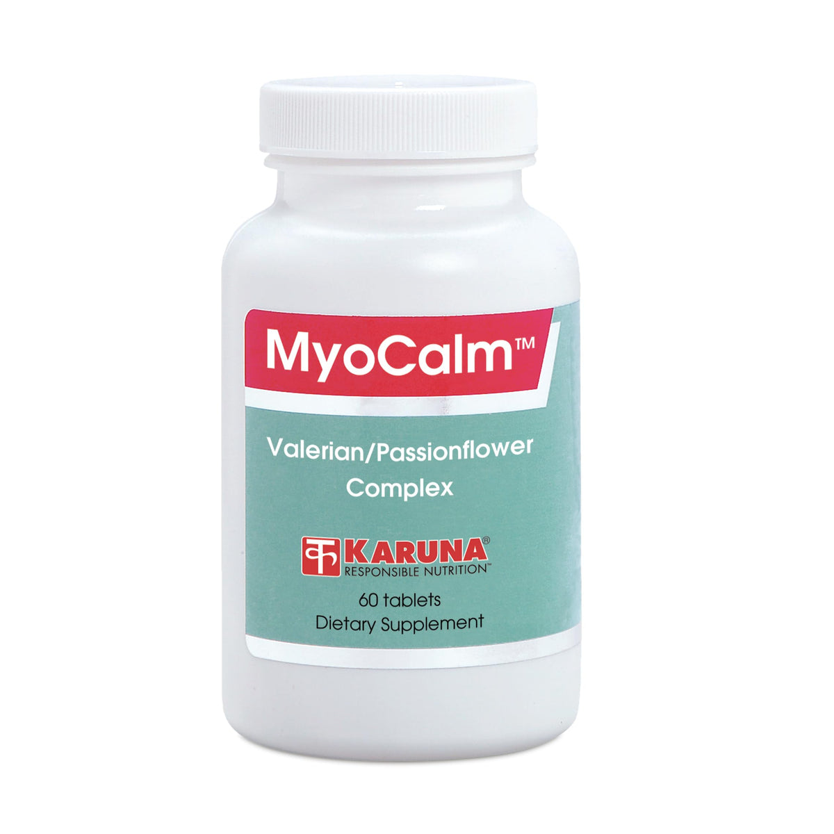 Karuna MyoCalm bottle front view highlighting calm support and easy routine