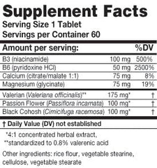 Karuna MyoCalm ingredients label showing valerian and passion flower components