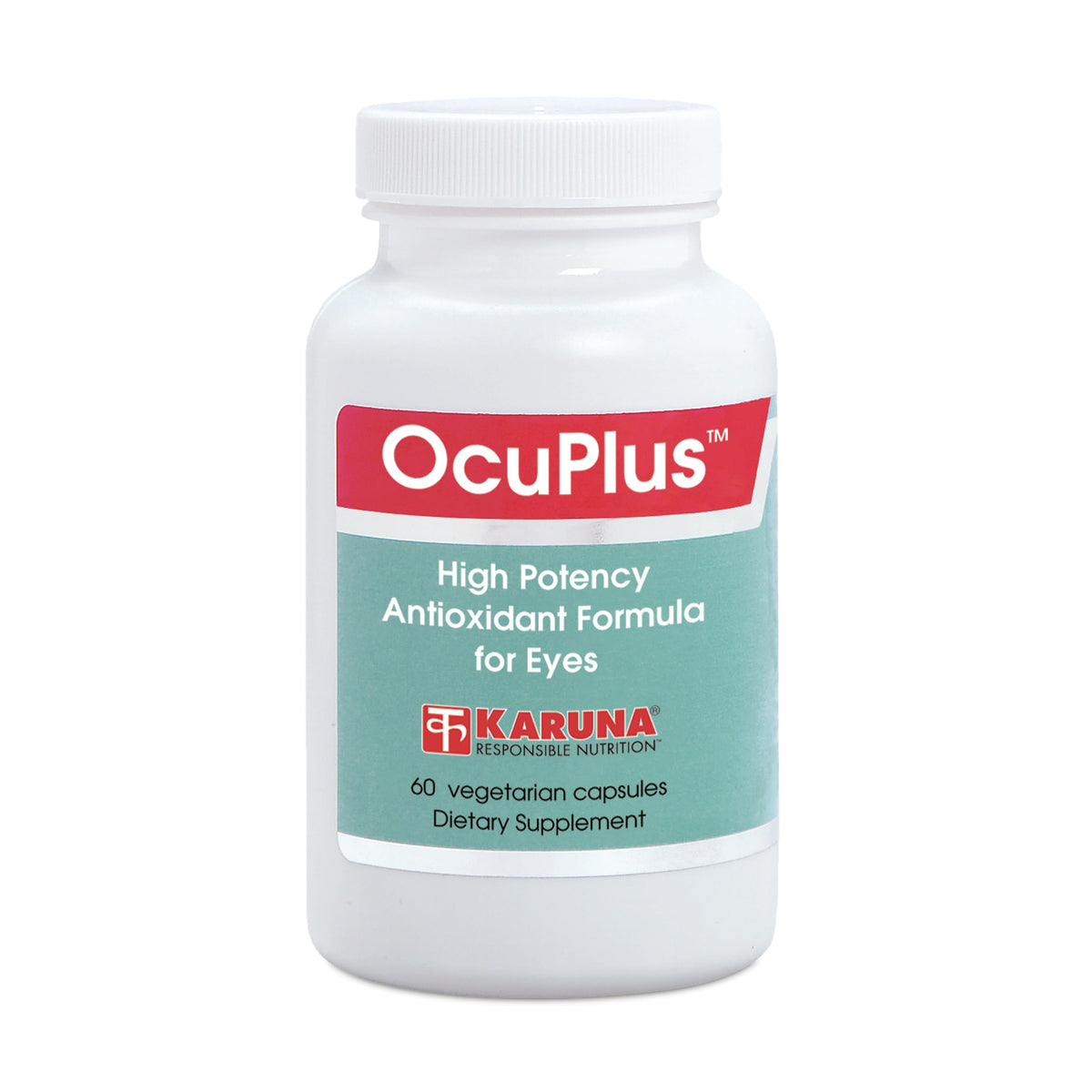 Karuna OcuPlus bottle front view for daily eye health support.