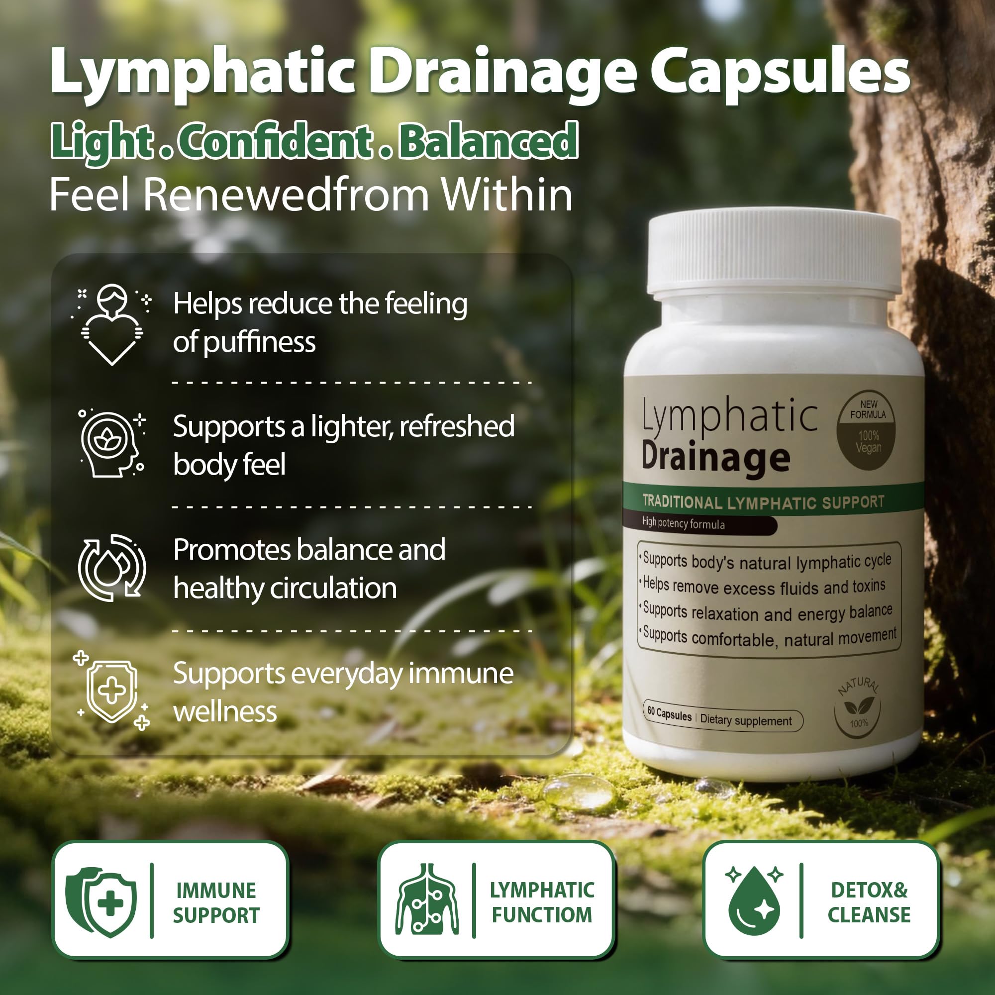 Kaseano Echinacea-Dandelion-Burdock blend close-up; supports immune wellness.