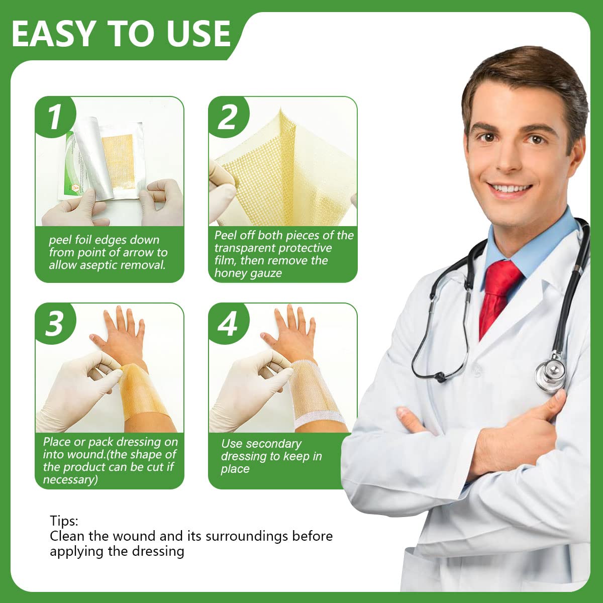 Kastormed honey gauze dressings come individually wrapped for sterility