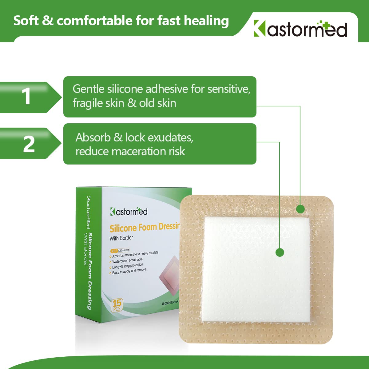 The Kastormed silicone foam dressing 4x4 waterproof breathable layer protects the wound while allowing breathability.