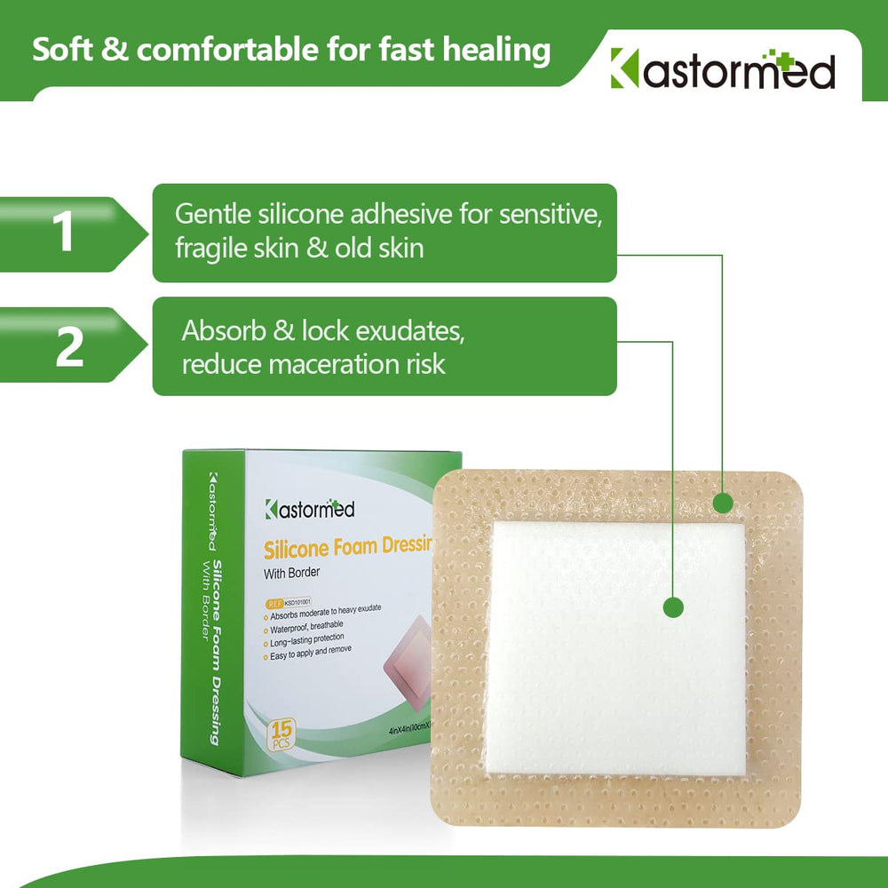 The Kastormed silicone foam dressing 4x4 waterproof breathable layer protects the wound while allowing breathability.