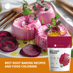Kate Naturals beet root powder in smoothie showcasing natural color.