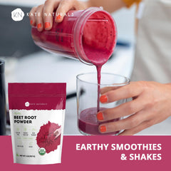 Kate Naturals beet root powder measuring scoop for easy daily use.