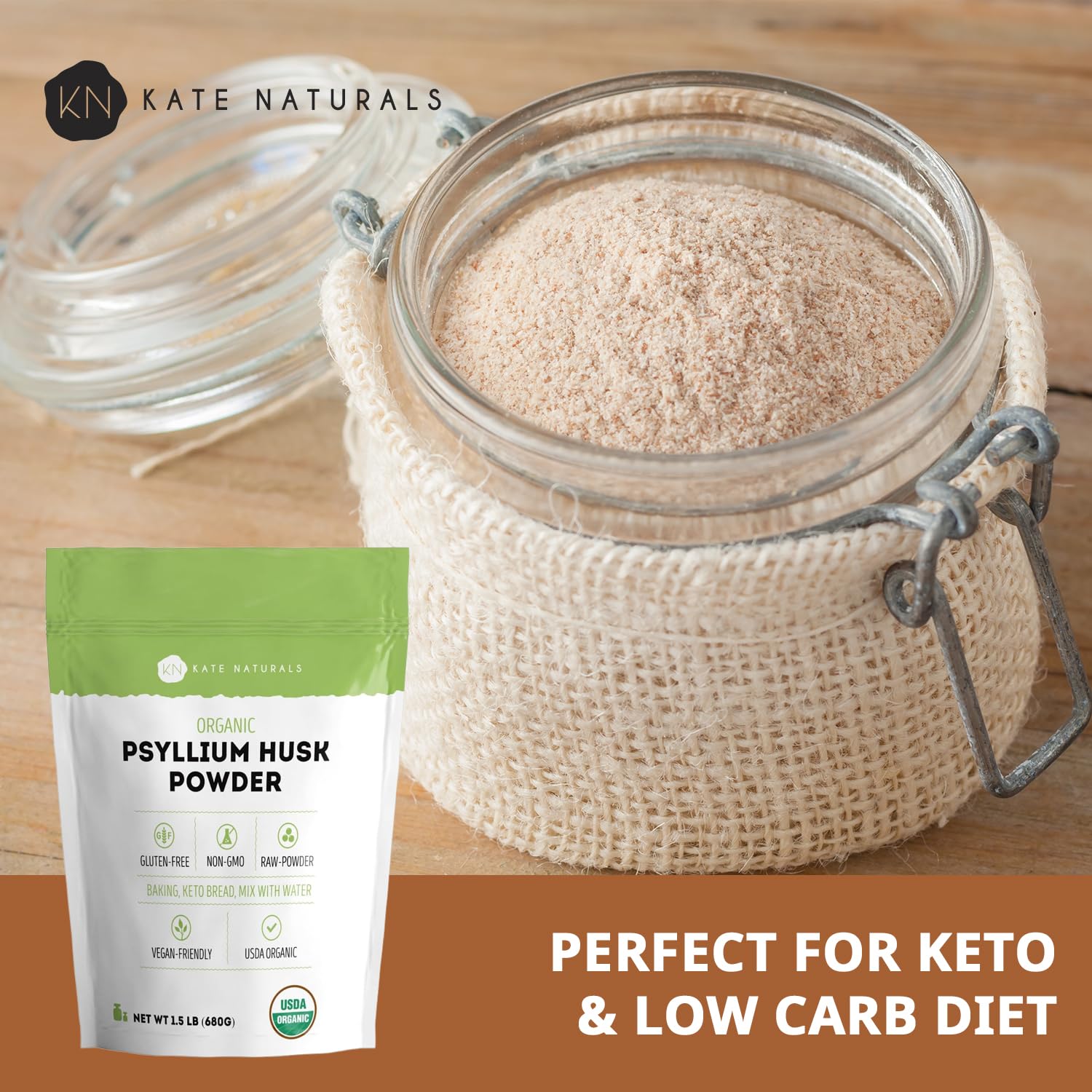 Kate Naturals psyllium husk powder as a fiber source for meals