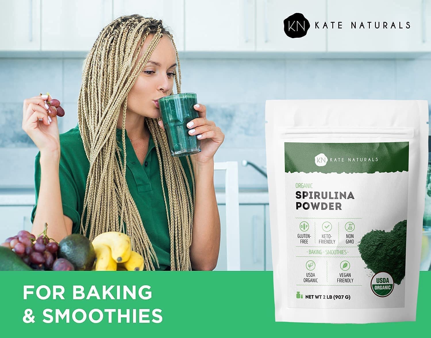 Kate Naturals Spirulina Powder in dressing for color and nutrition.