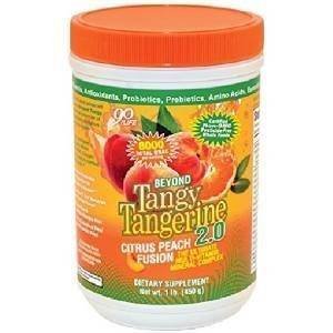Kaxilu Beyond Tangy Tangerine 2.0 Citrus Peach Fusion label highlights organic nutrients for daily vitality.