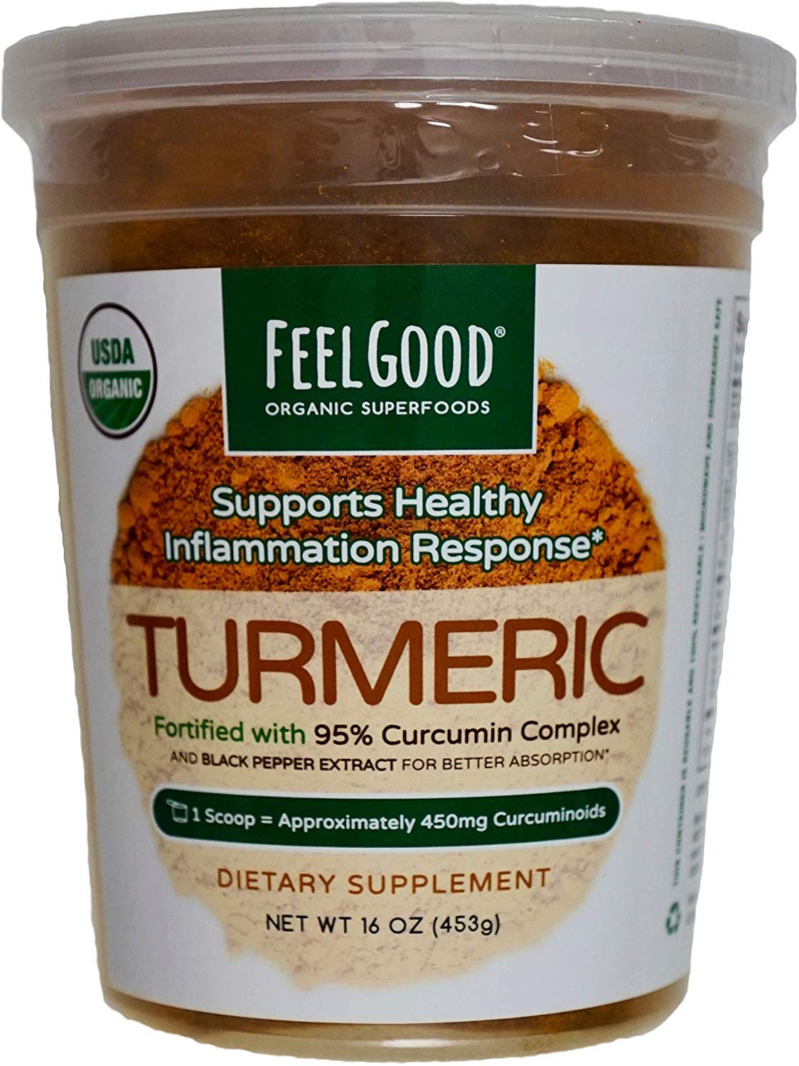 Kaxilu Feel Good Turmeric Powder bottle—16 oz container for daily use