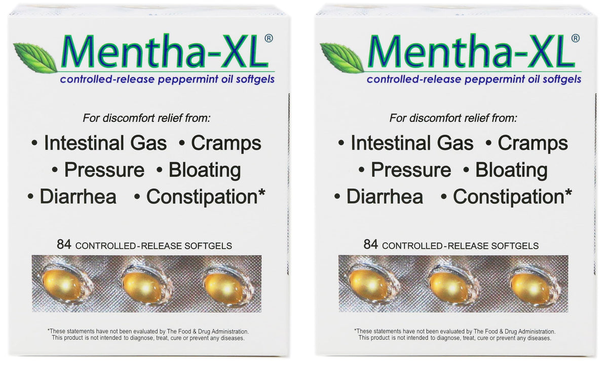 Kaxilu Mentha-XL peppermint oil softgels bottle front for on-the-go refreshment.