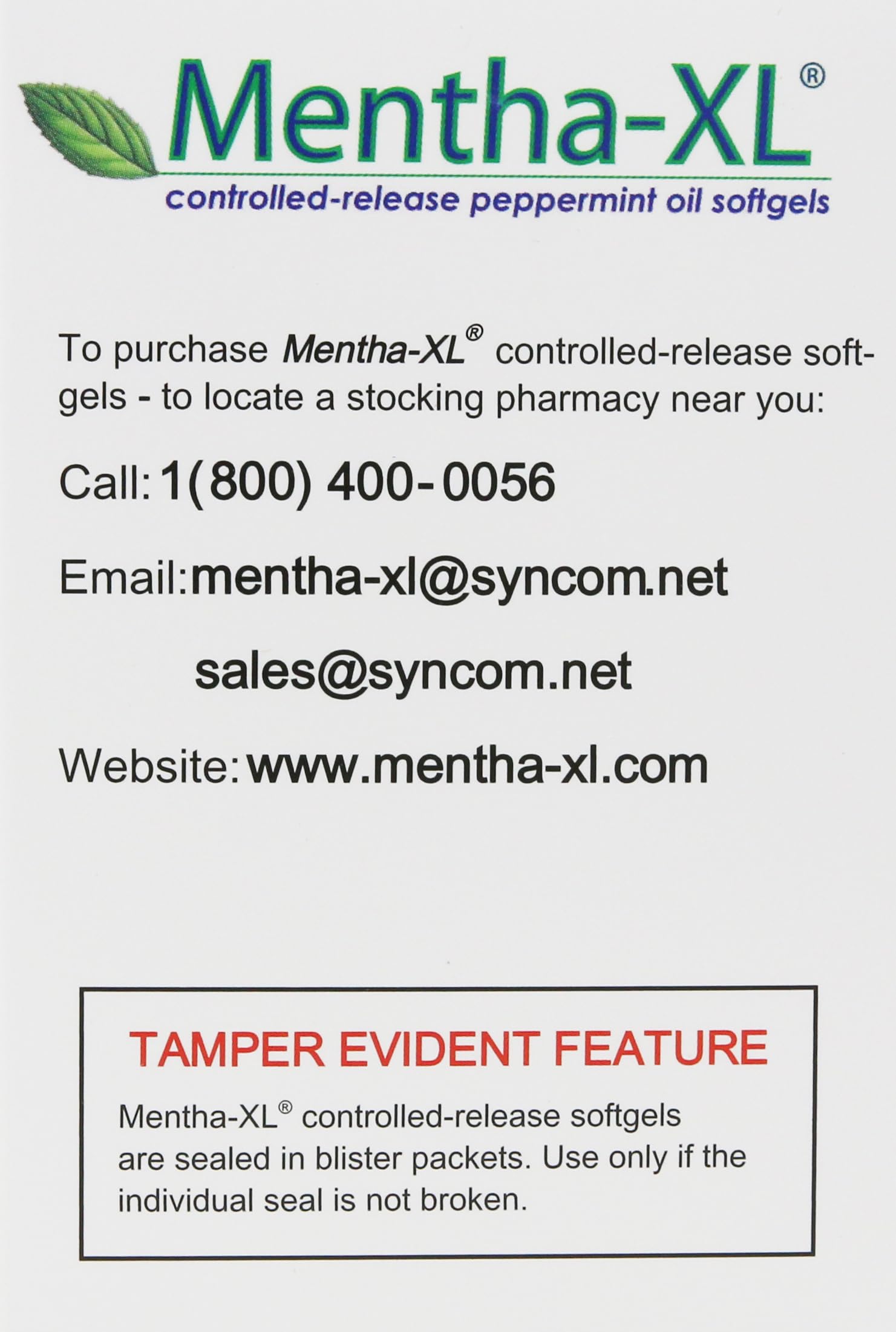Kaxilu Mentha-XL peppermint oil softgels label detail for ingredient transparency.