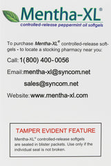 Kaxilu Mentha-XL peppermint oil softgels label detail for ingredient transparency.