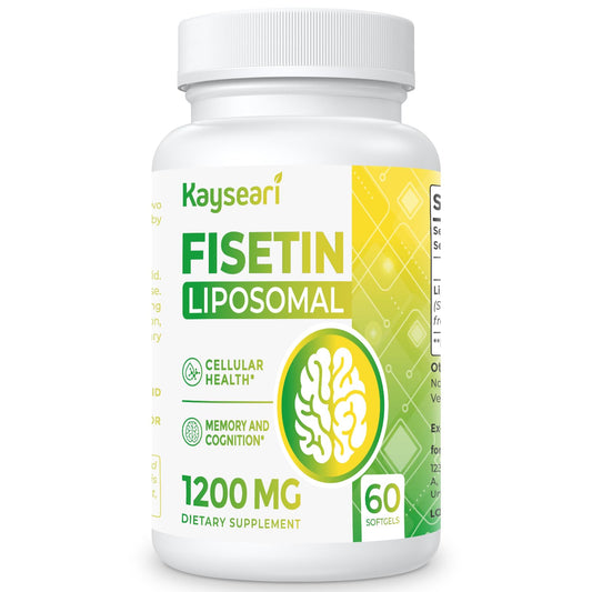 Kayseari Fisetin bottle front; premium packaging for daily wellness.