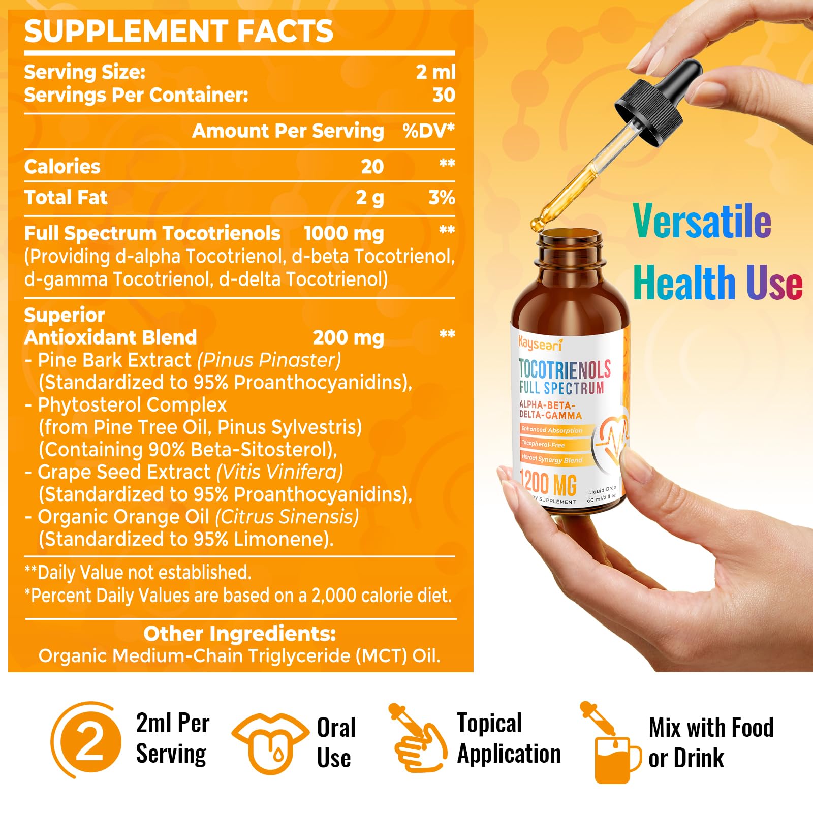 Kayseari liquid tocotrienols dispensed into glass for mixing