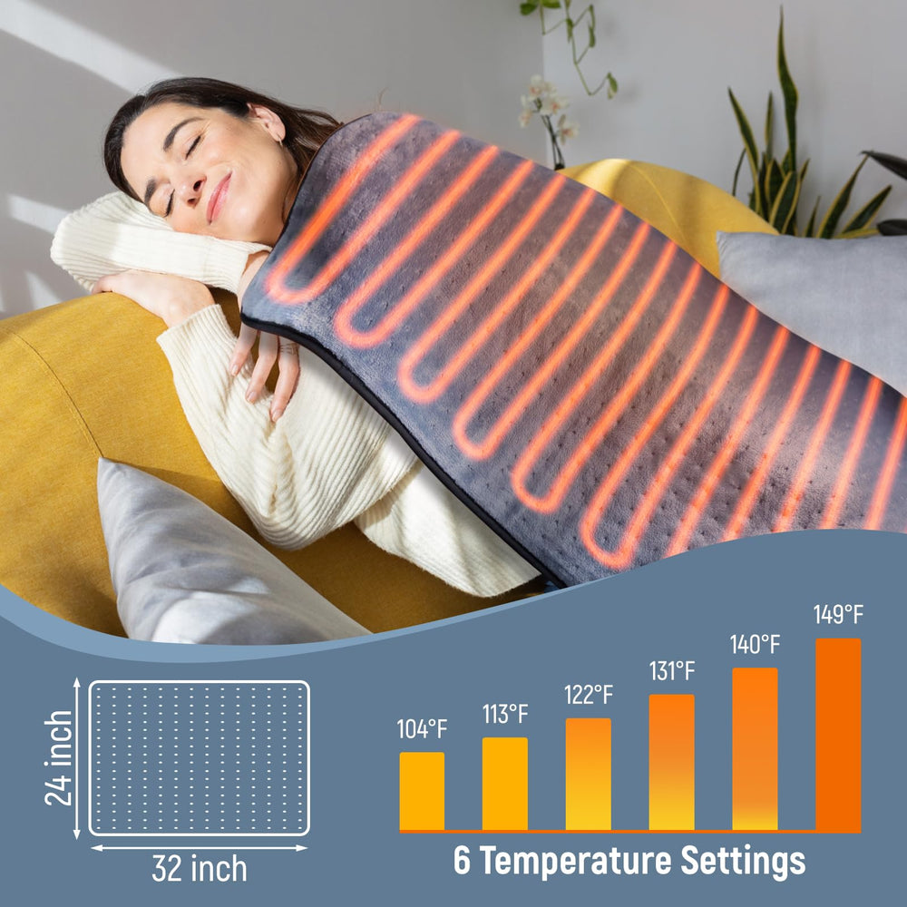 Kdti heating pad demonstrates full body wrap for shoulders and legs