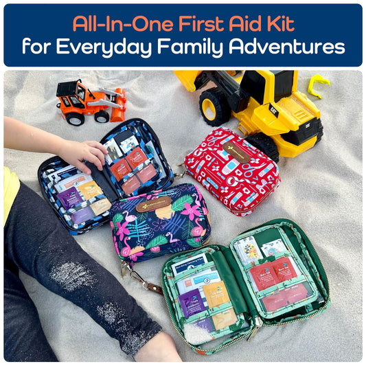 KeepGoing compact 130-piece kit contents, perfect for purse or diaper bag.
