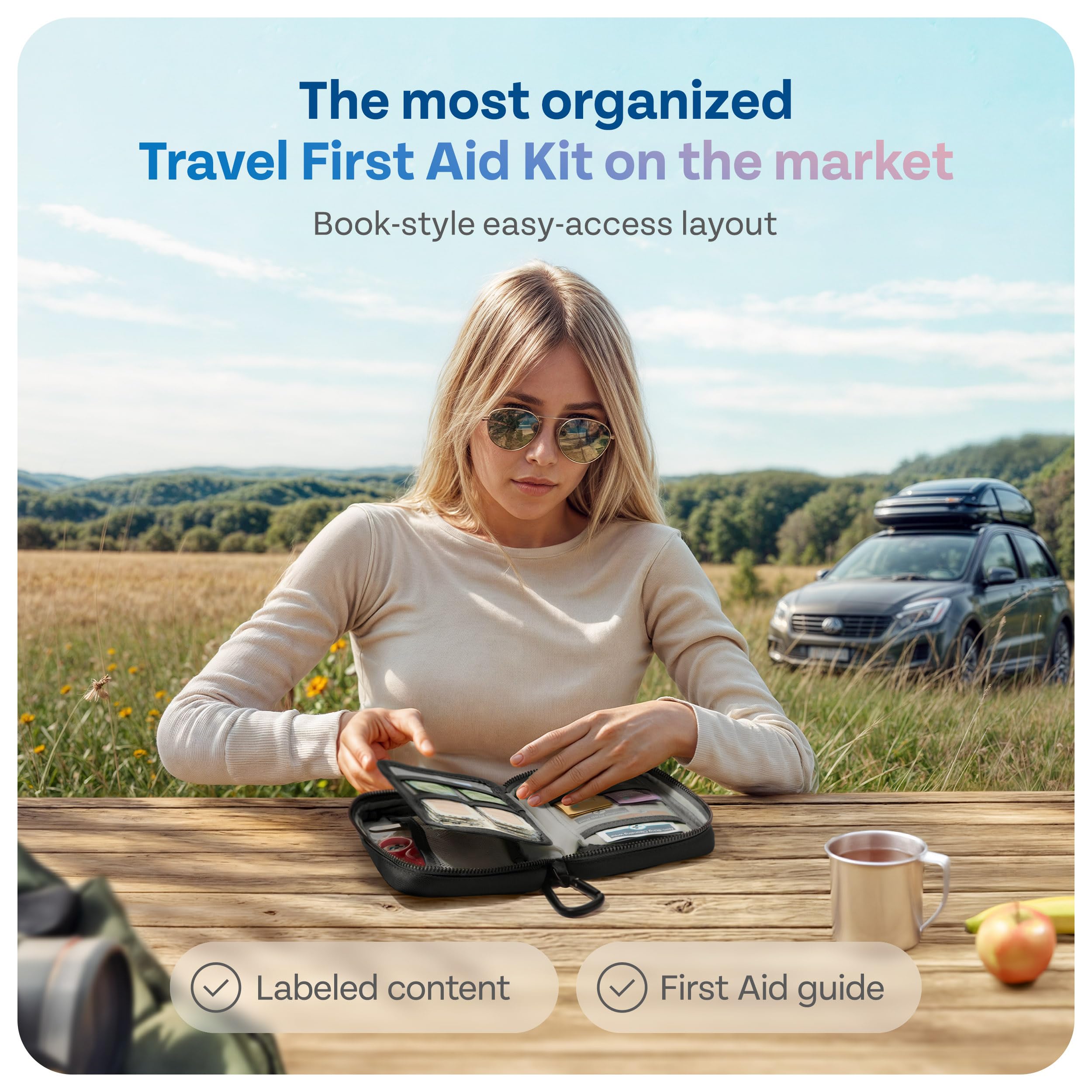 KeepGoing contents arranged with essential supplies for quick access during outdoor adventures.