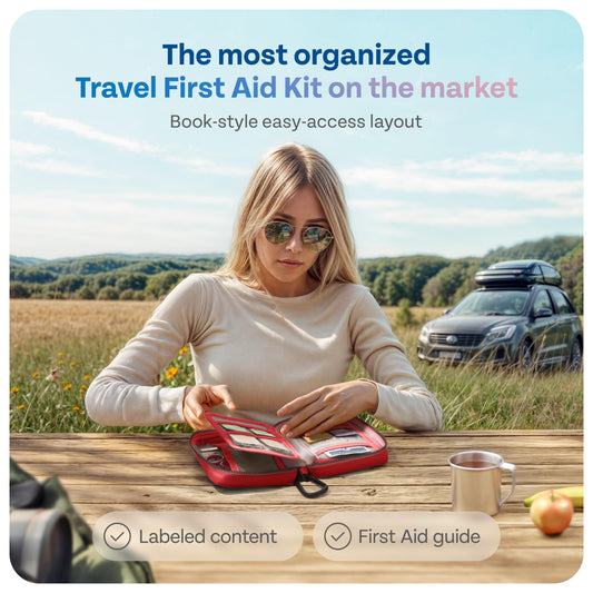 KeepGoing first aid kit contents are neatly organized for quick access on hikes.