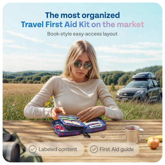 KeepGoing first aid kit contents organized for rapid treatment readiness.