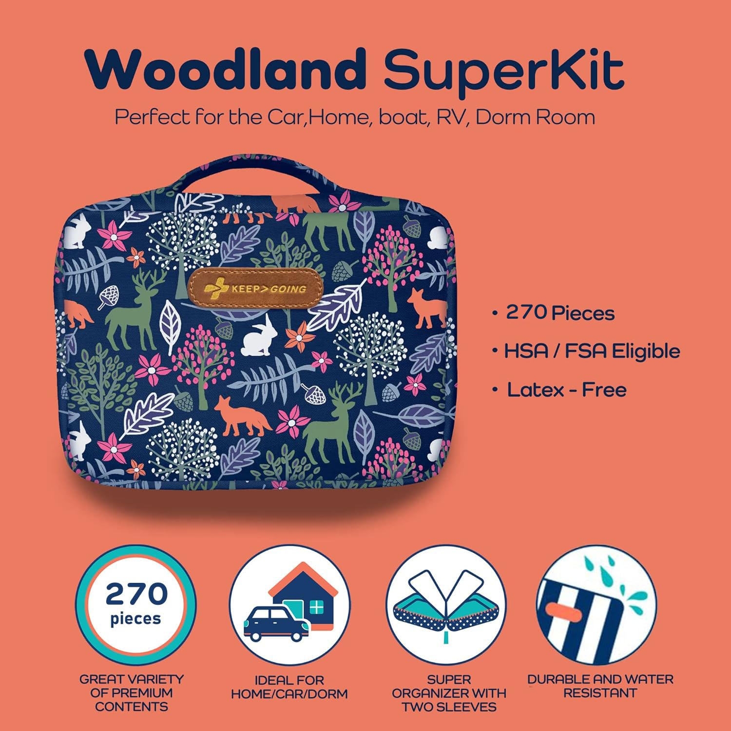 KEEP>GOING kids first aid kit in durable water-resistant case for travel
