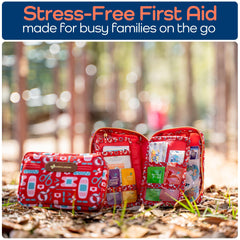 KeepGoing kit with stain-resistant case keeps supplies protected in backpacks.