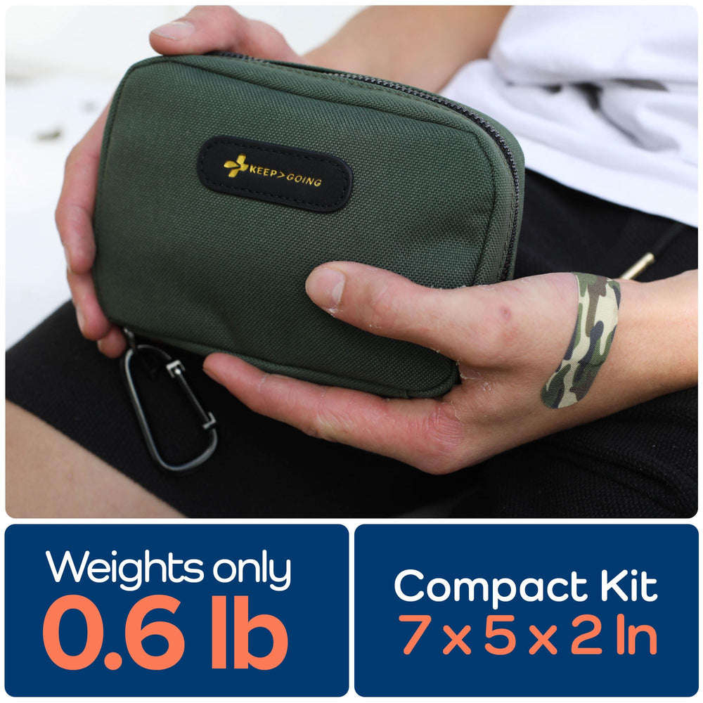KEEP>GOING stain- and water-resistant case keeps gear ready and organized.