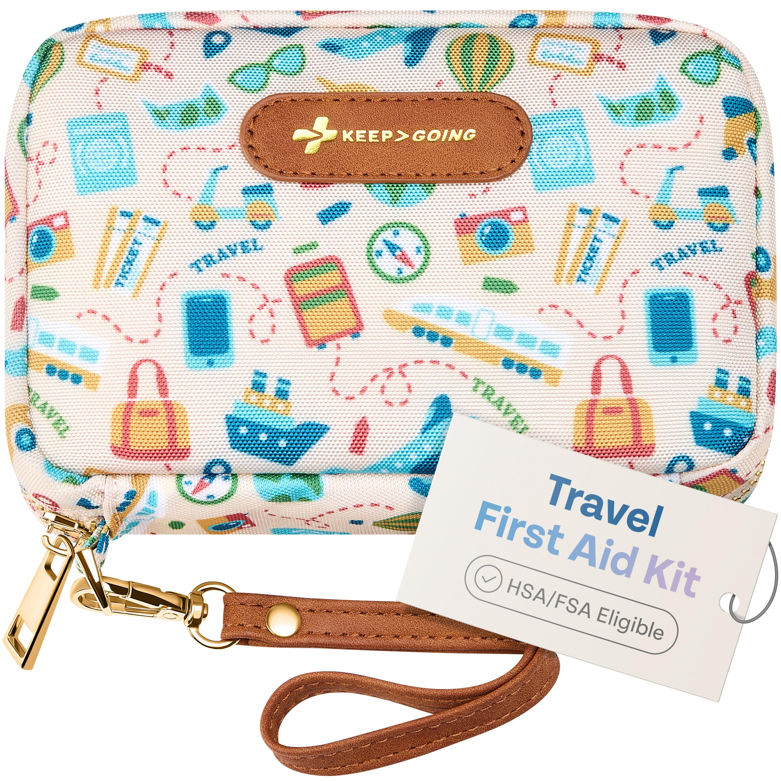KeepGoing travel first aid kit in a sleek case for easy on-the-go safety.