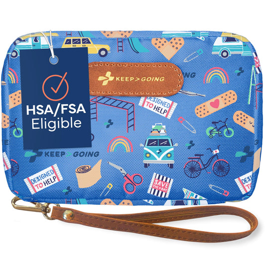 KeepGoing travel first-aid kit for kids with 130pc case, ideal for trips.
