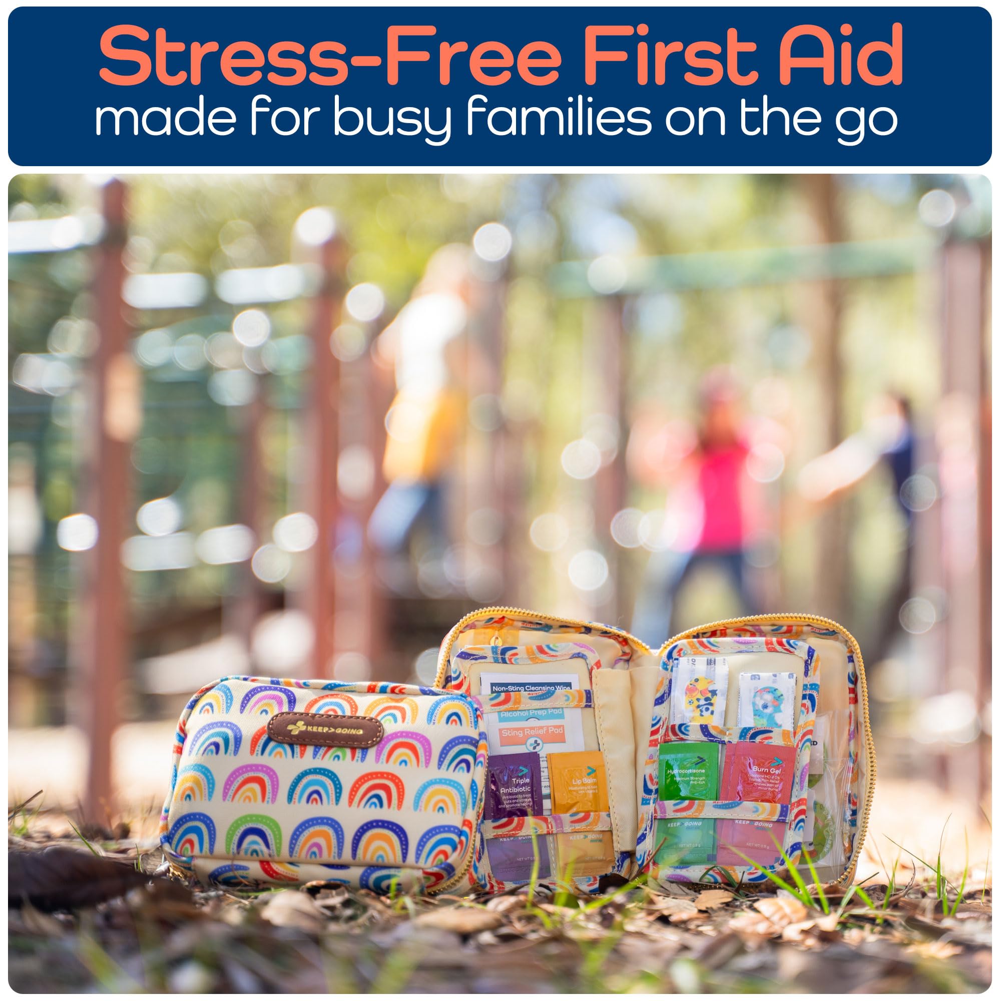 KeepGoing travel first aid kit for kids, car-compact for vehicles.