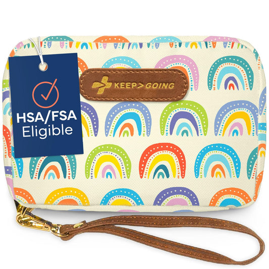 KeepGoing travel first aid kit for kids, front view, compact and travel-ready.
