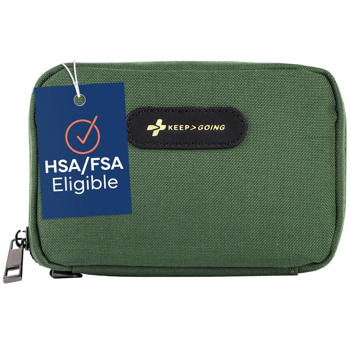 KEEP>GOING travel first aid kit for kids shown in a purse for quick on-the-go protection.