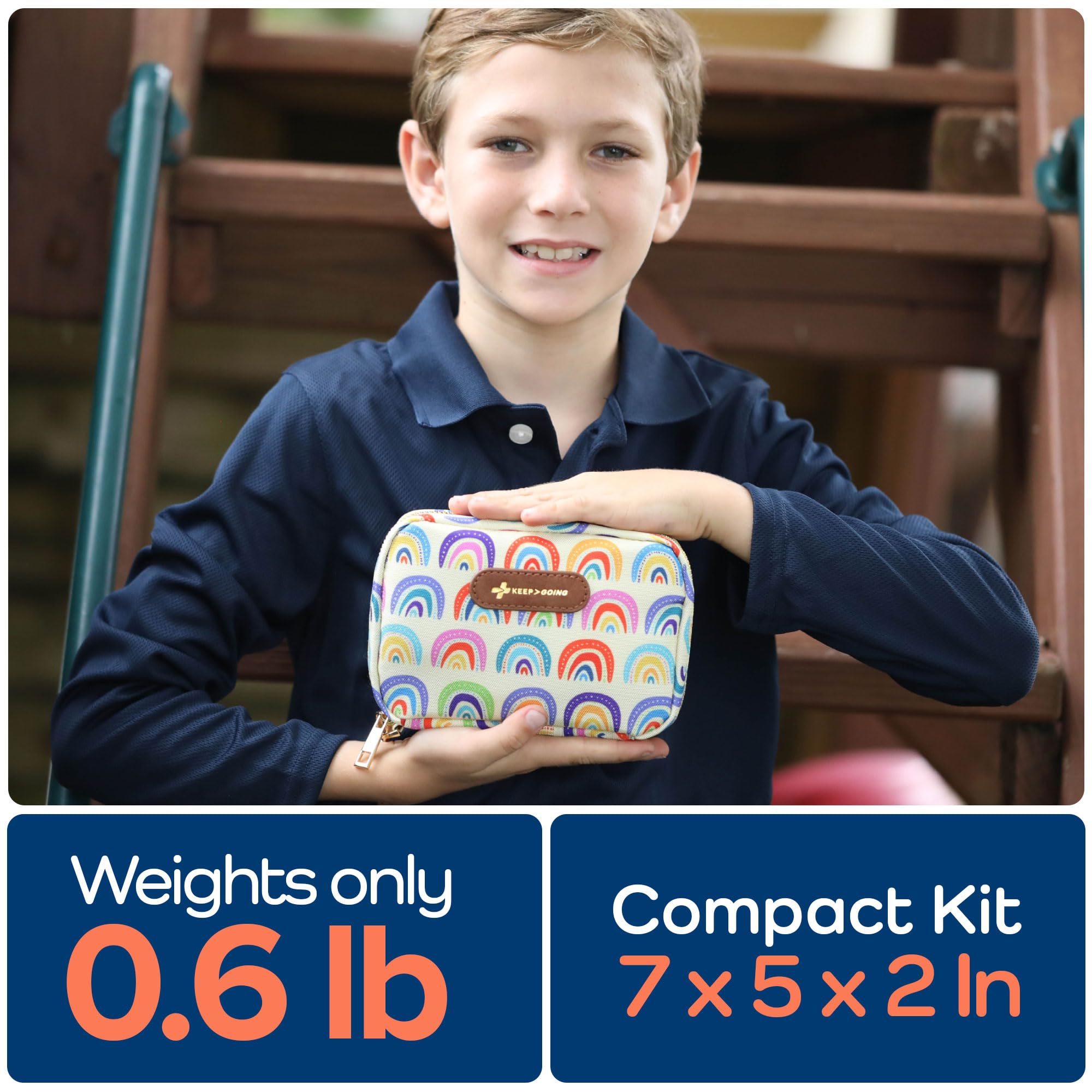 KeepGoing travel first aid kit for kids, TSA-approved for air travel.