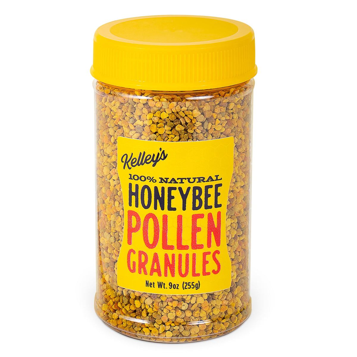 Kelley’s Bee Pollen jar front with GO TEXAN certification for trust