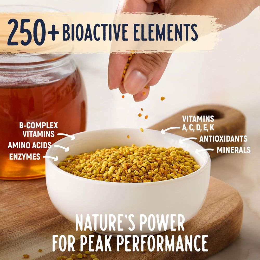 Pouring Kelley’s Bee Pollen into a spoon, ready for smoothies or yogurt