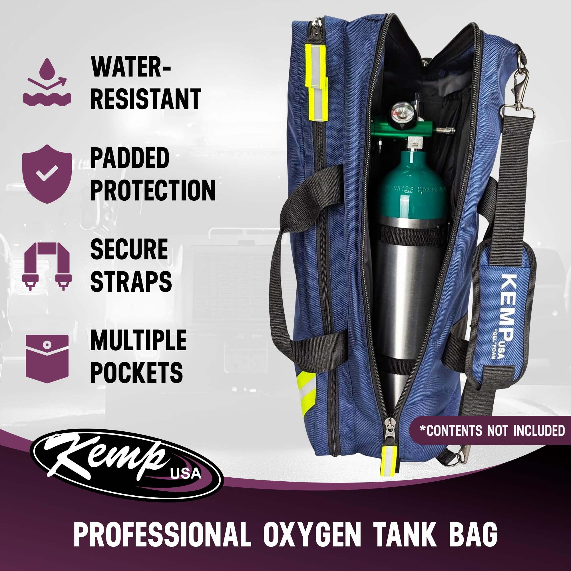 Kemp USA Premium Blue Line Oxygen Bag interior organized with mesh pockets for quick access