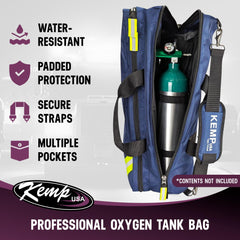 Kemp USA Premium Blue Line Oxygen Bag interior organized with mesh pockets for quick access