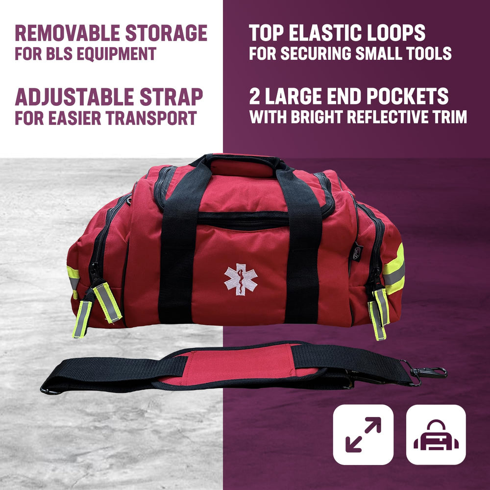 Adjustable shoulder strap on the Kemp USA Trauma Bag for portable use.