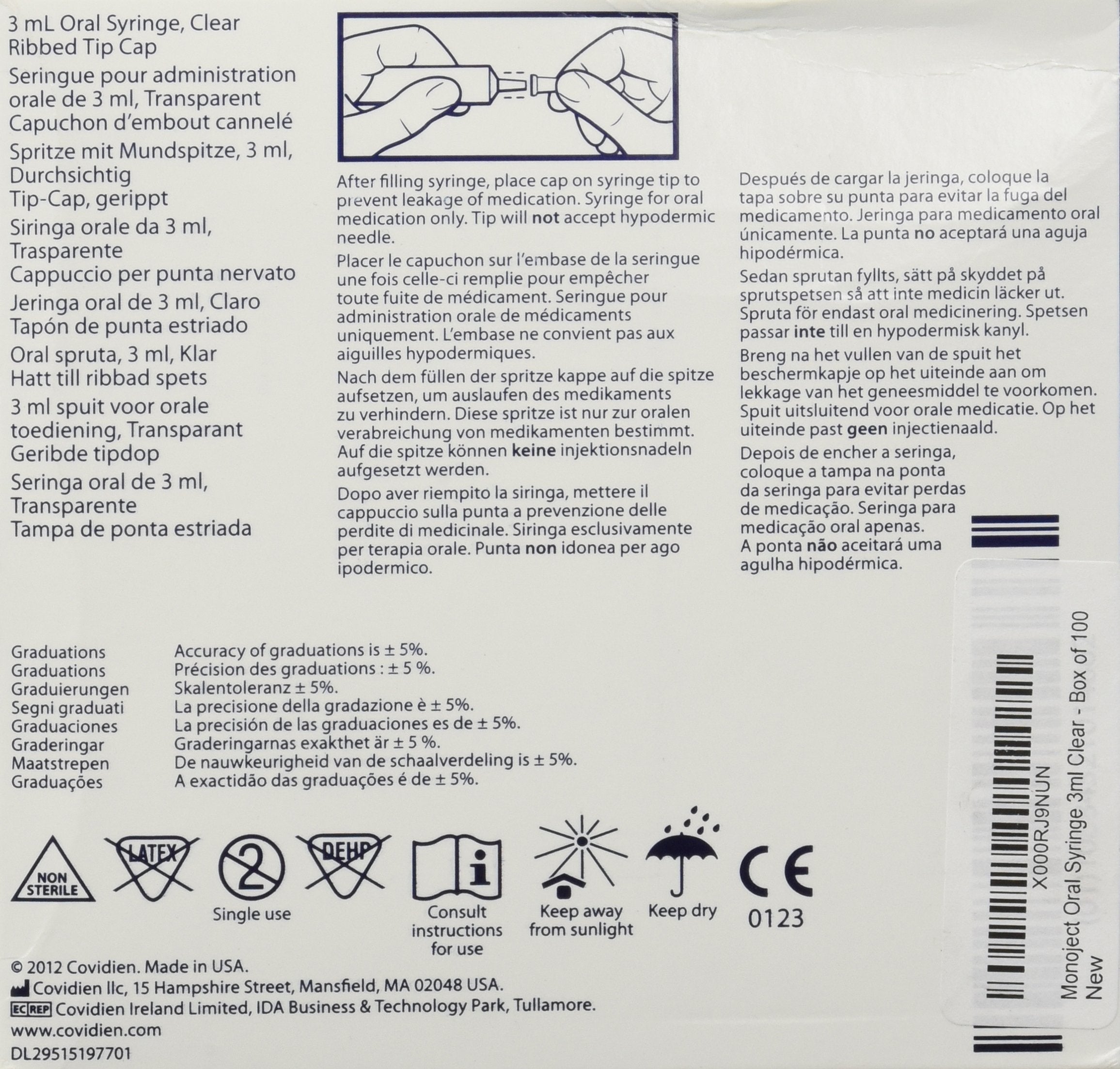 Kendall Monoject 3ml syringe, amber tint protects light sensitive meds during dosing