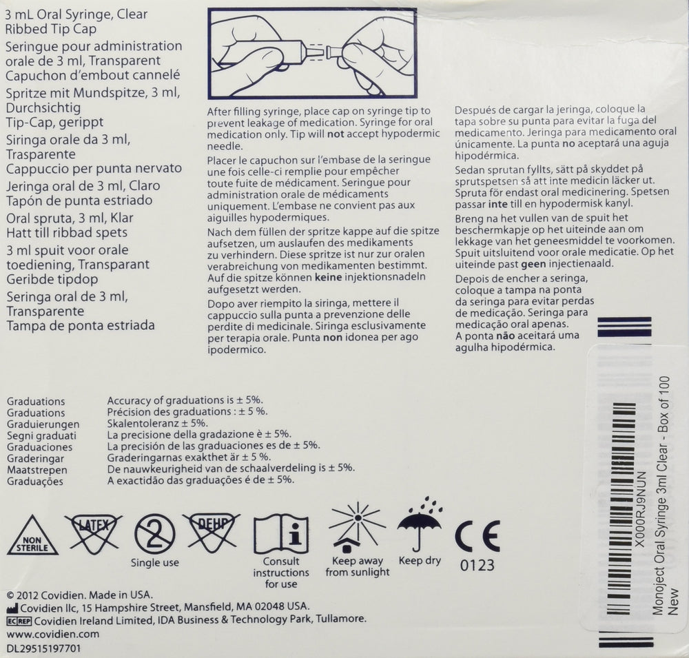 Kendall Monoject 3ml syringe, amber tint protects light sensitive meds during dosing