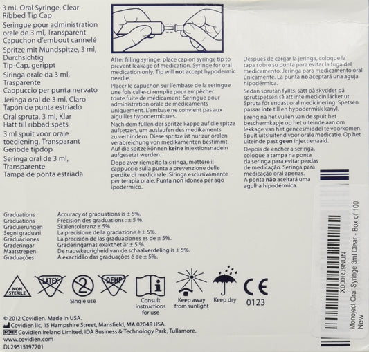 Kendall Monoject 3ml syringe, amber tint protects light sensitive meds during dosing