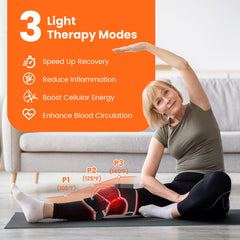 KENEO knee brace infrared therapy highlights 850nm for deeper tissue warmth.