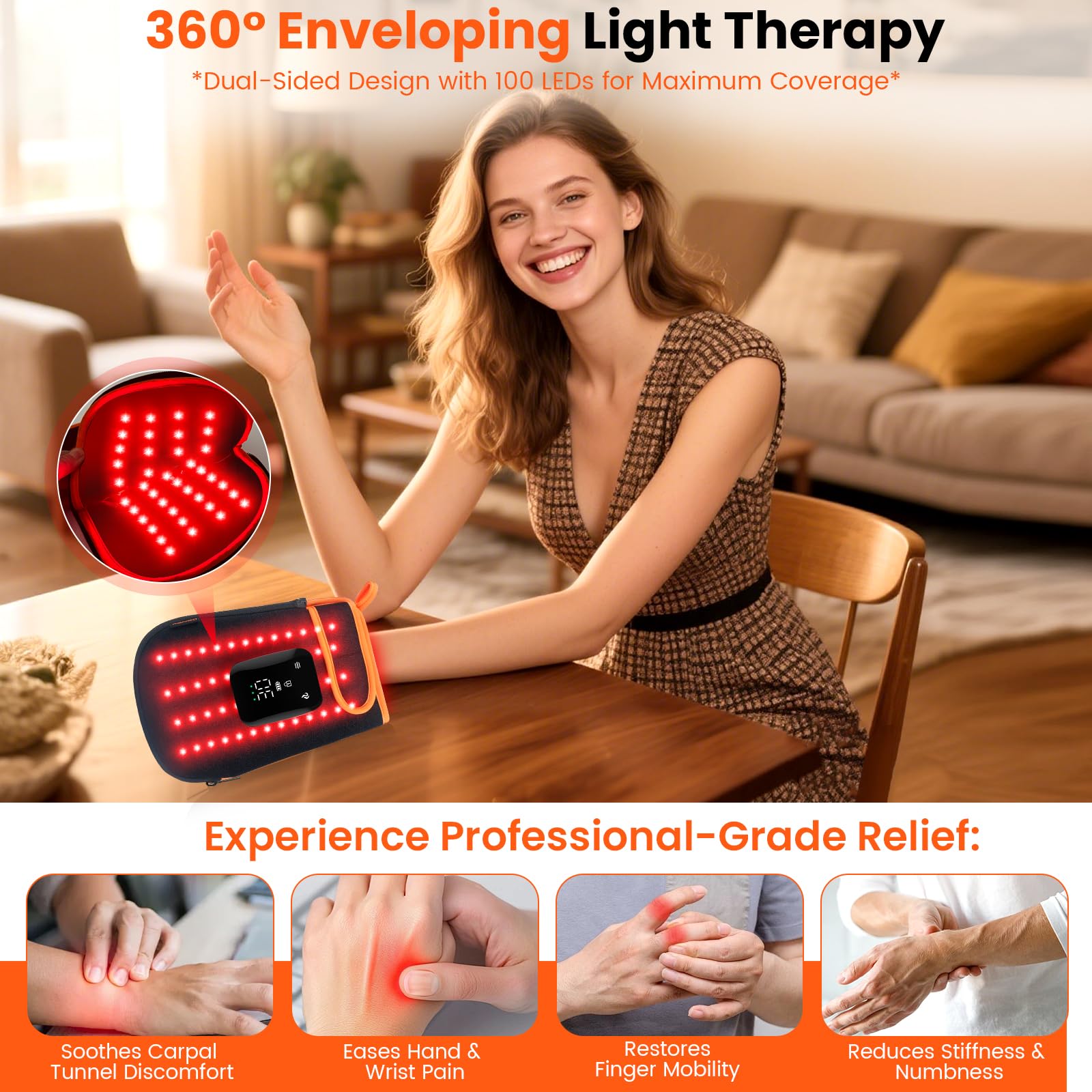 Keneo red light therapy gloves battery indicator and display for cordless use