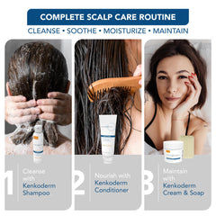 Color-treated hair shown with Kenkoderm conditioner for lightweight hydration