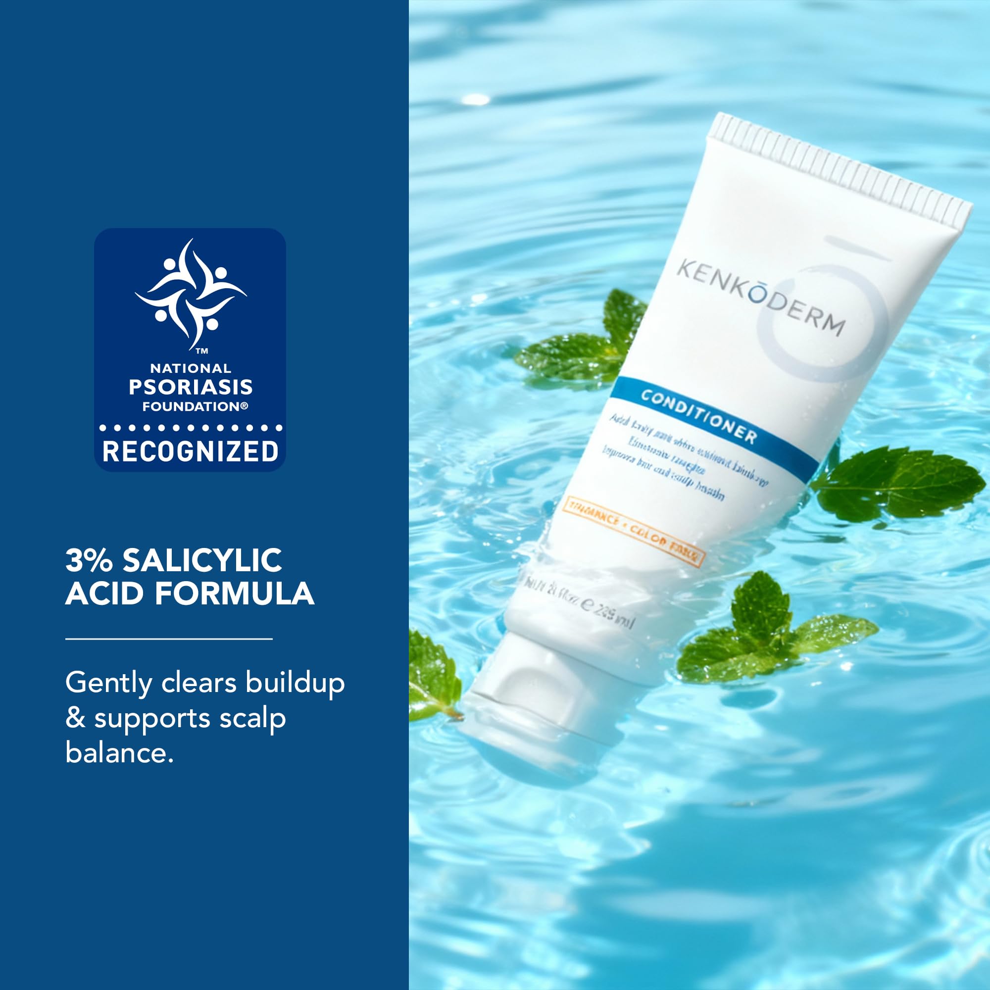 Close-up of Kenkoderm psoriasis conditioner creamy texture ready for application