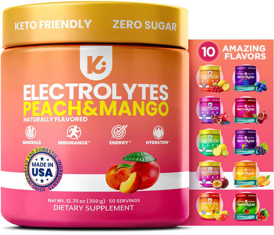 Keppi Electrolytes Peach Mango tub front label for clean hydration