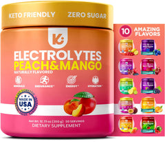 Keppi Electrolytes Peach Mango tub front label for clean hydration