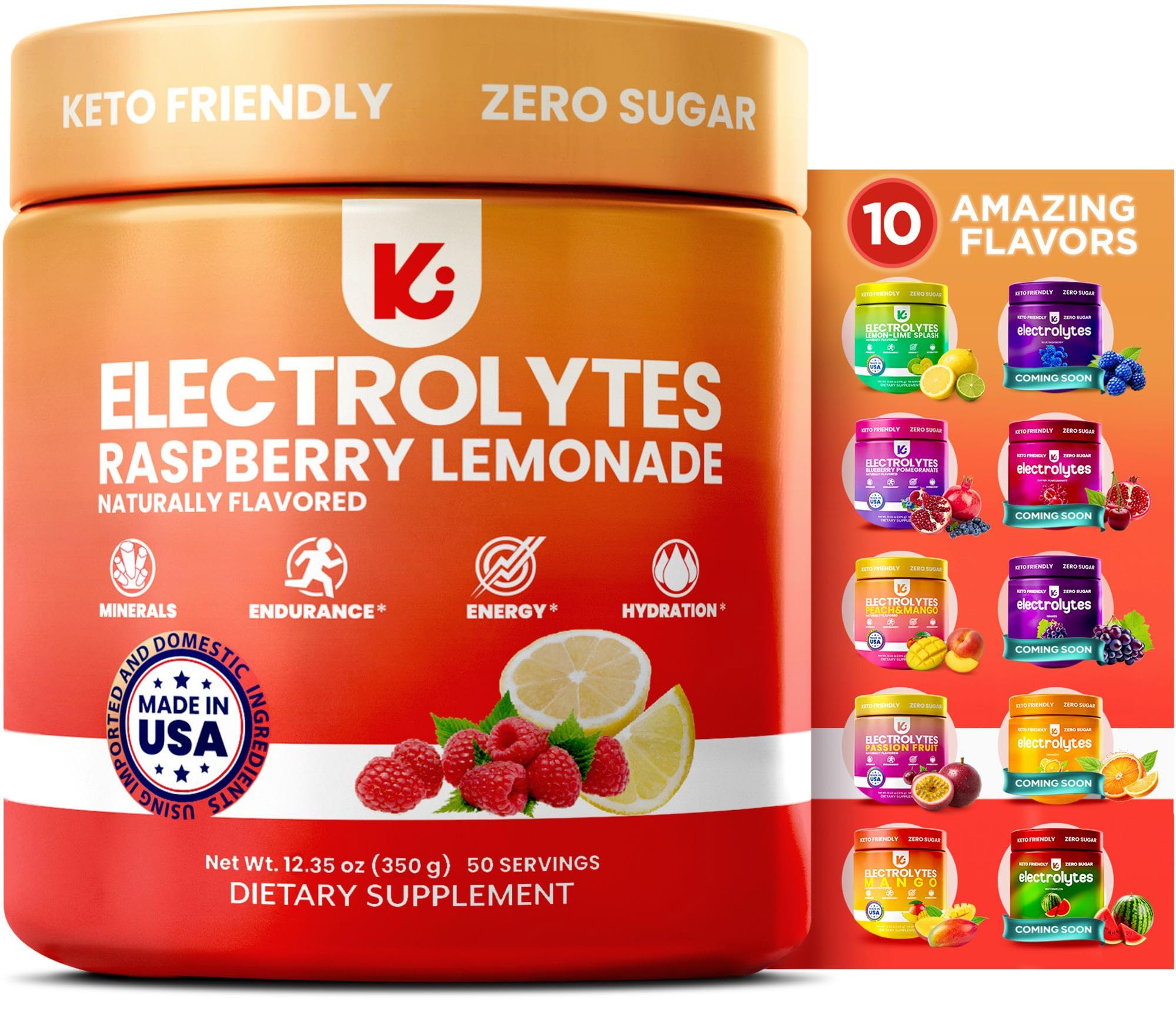 Keppi Raspberry Lemonade Electrolytes powder tub for zero-sugar hydration.