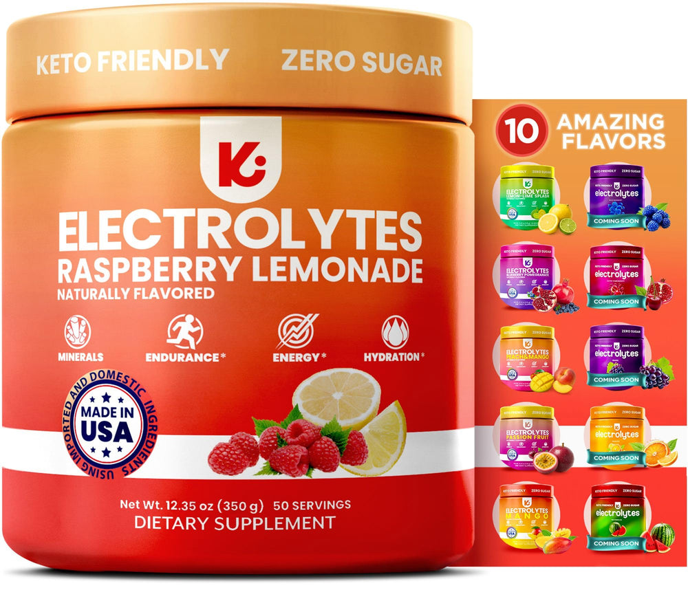 Keppi Raspberry Lemonade Electrolytes powder tub for zero-sugar hydration.