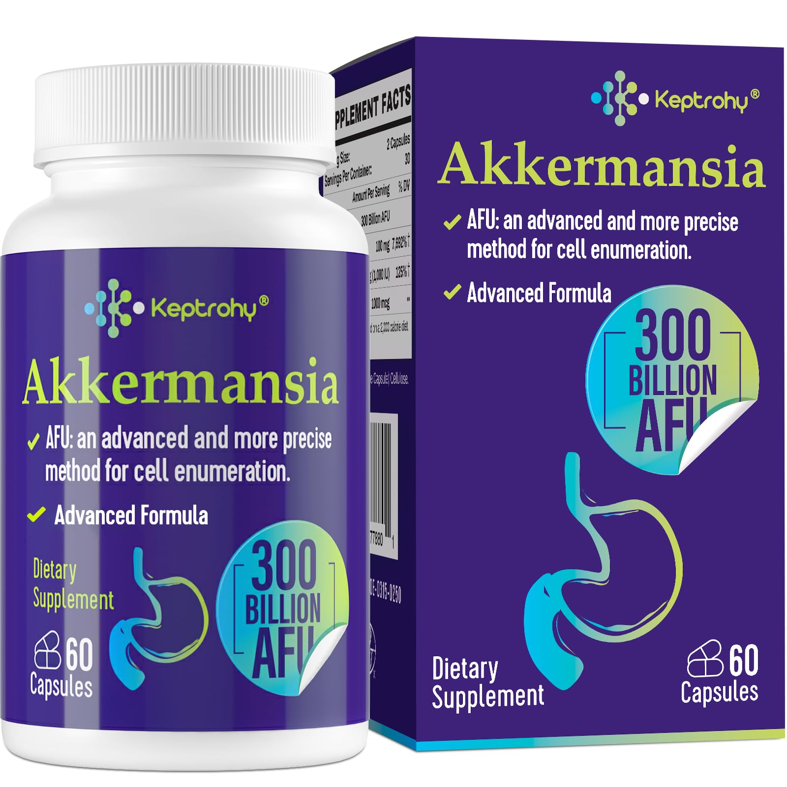 Keptrohy 300B AFU bottle showing Akkermansia probiotic for gut balance