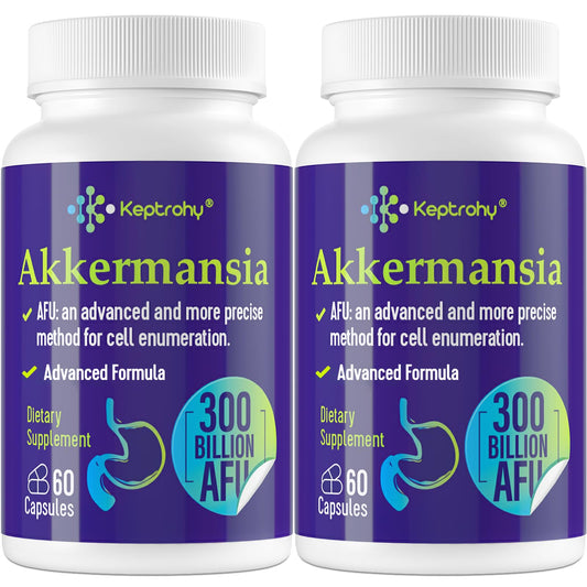 Keptrohy Akkermansia 300B AFU bottle promotes gut balance for daily wellness.